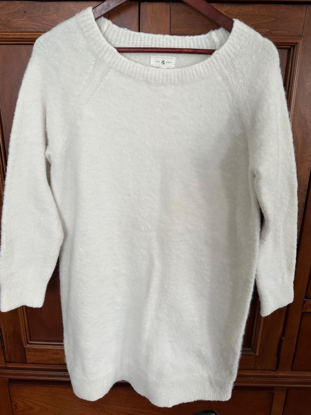 Lou & Grey by Loft Crew Neck White Fuzzy Tunic Sweater Size M EUC